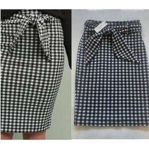 Maeve Anthropologie Black White Gingham Plaid Tie Waist Pencil Mini Skirt XS $98